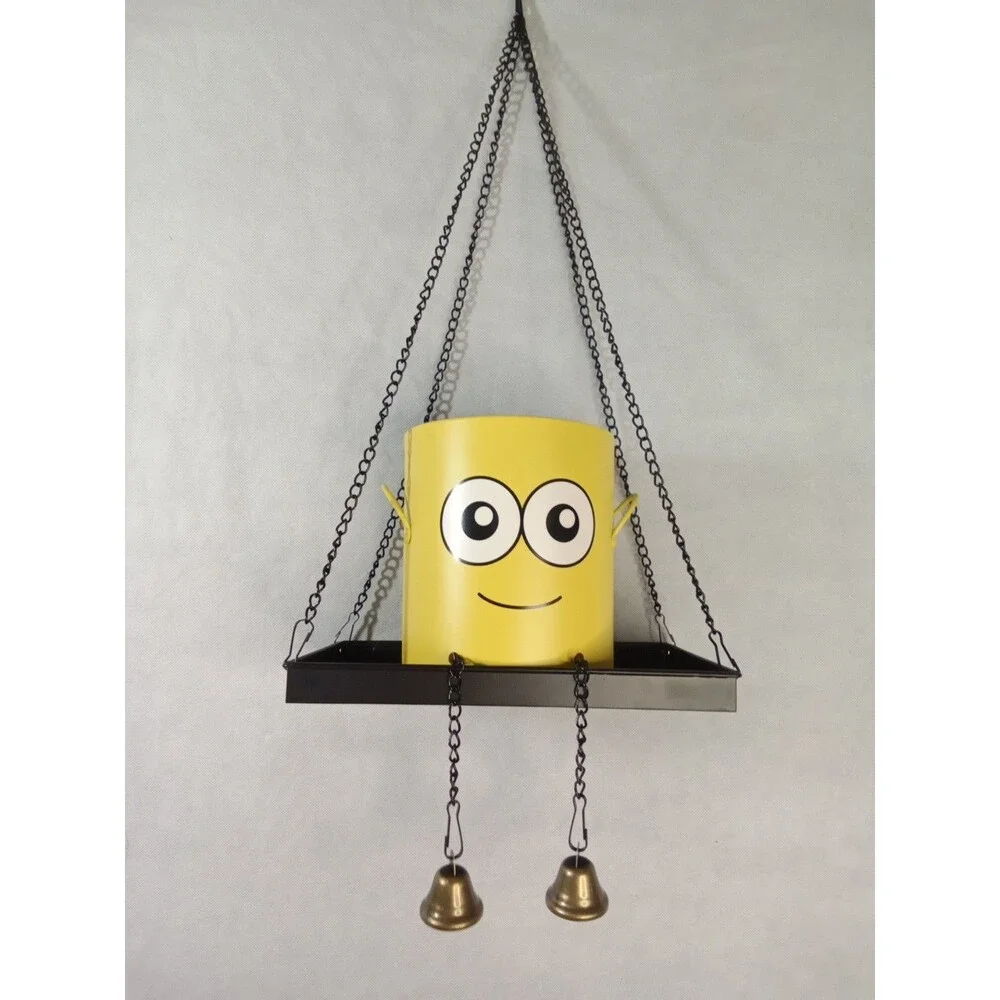 Yellow Character Metal Hanging Bird Feeder Planter‎ with Bell Legs and Tray